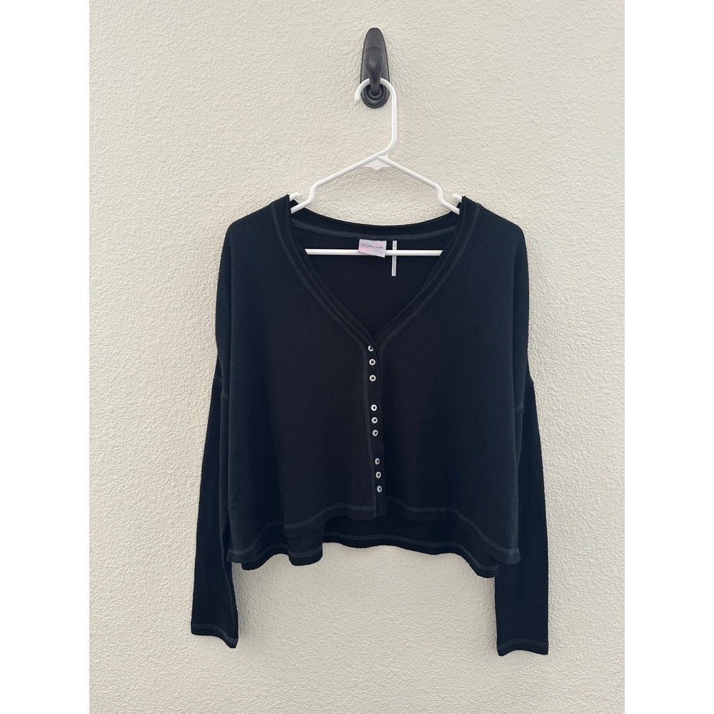Out From Under Black Cropped Button Front Cardigan Casual Minimalist Small